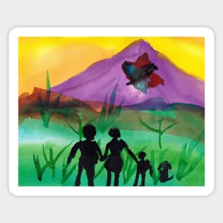 View of Mountains Celebrating Family Day Sticker